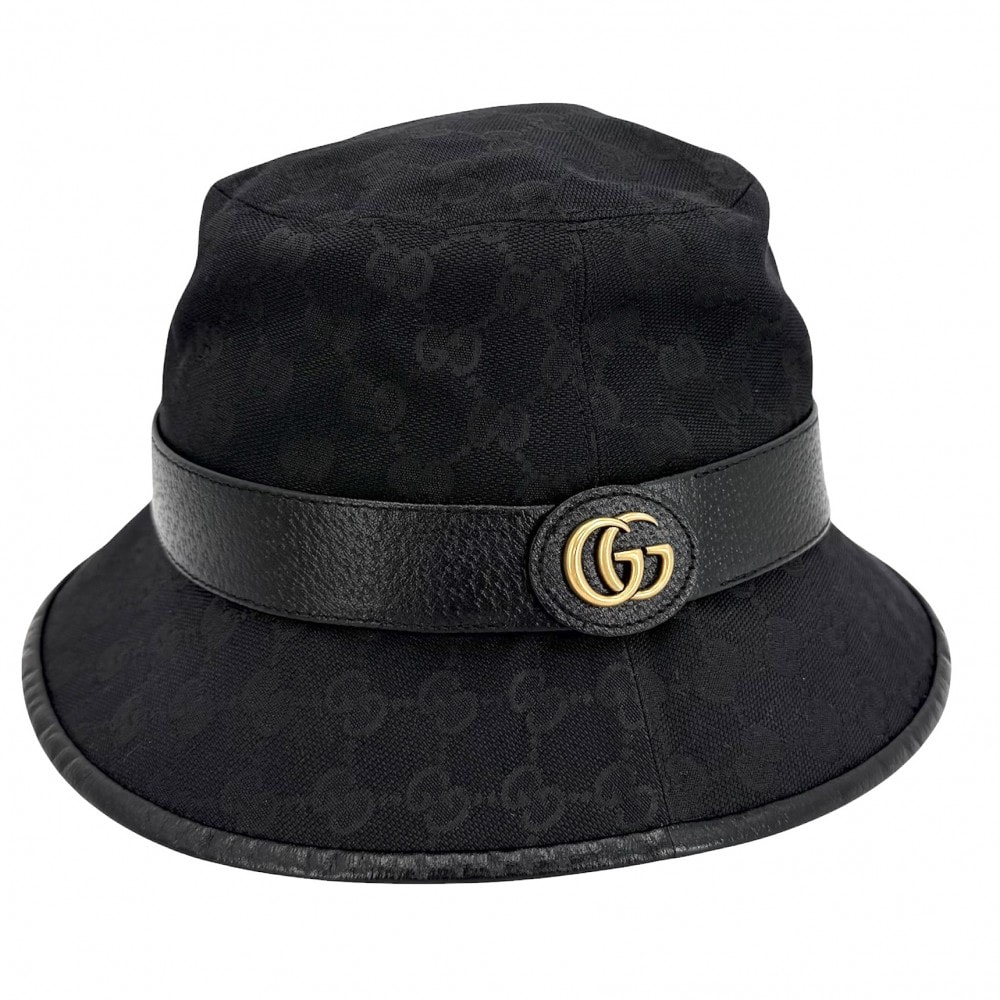 GUCCI グッチ 帽子 GGキャンバス バケットハット ダブルG ファッションアイテム Lサイズ 576587 ポリエステル  コットン  ナイロン  ブラック 黒 ゴールド金具 ユニセックス 美品【中古品】