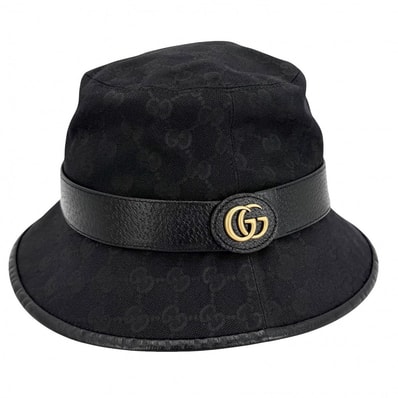 GUCCI グッチ 帽子 GGキャンバス バケットハット ダブルG ファッションアイテム Lサイズ 576587 ポリエステル コットン ナイロン ブラック 黒 ゴールド金具 ユニセックス 美品【中古品】