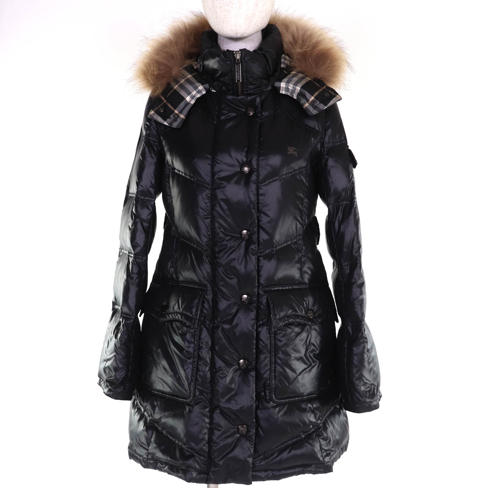 極美品 バーバリーブルーレーベル ダウンコート ブラック レディース 38 FRF01-532-09