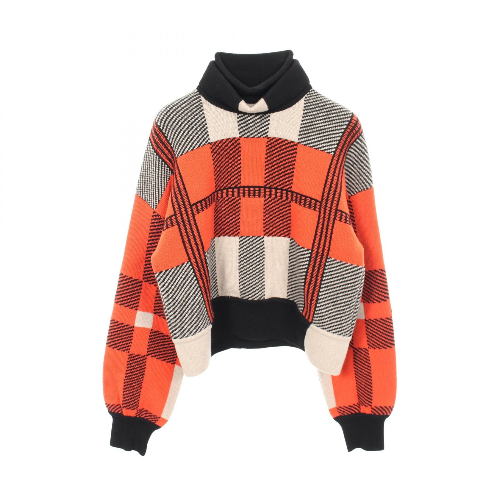 エルメス HERMES チェック ハイネック ニット 衣料品 トップス カシミヤ ベージュ レディース ブラック系 / ベージュ系 / オレンジ系 【中古】