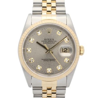 ロレックス ROLEX デイトジャスト 10Pダイヤ T番 腕時計 時計 K18(イエローゴールド) ステンレススチール ダイヤモンド メンズ グレー系 プリントコンピューター/新ダイヤ 16233G 【中古】