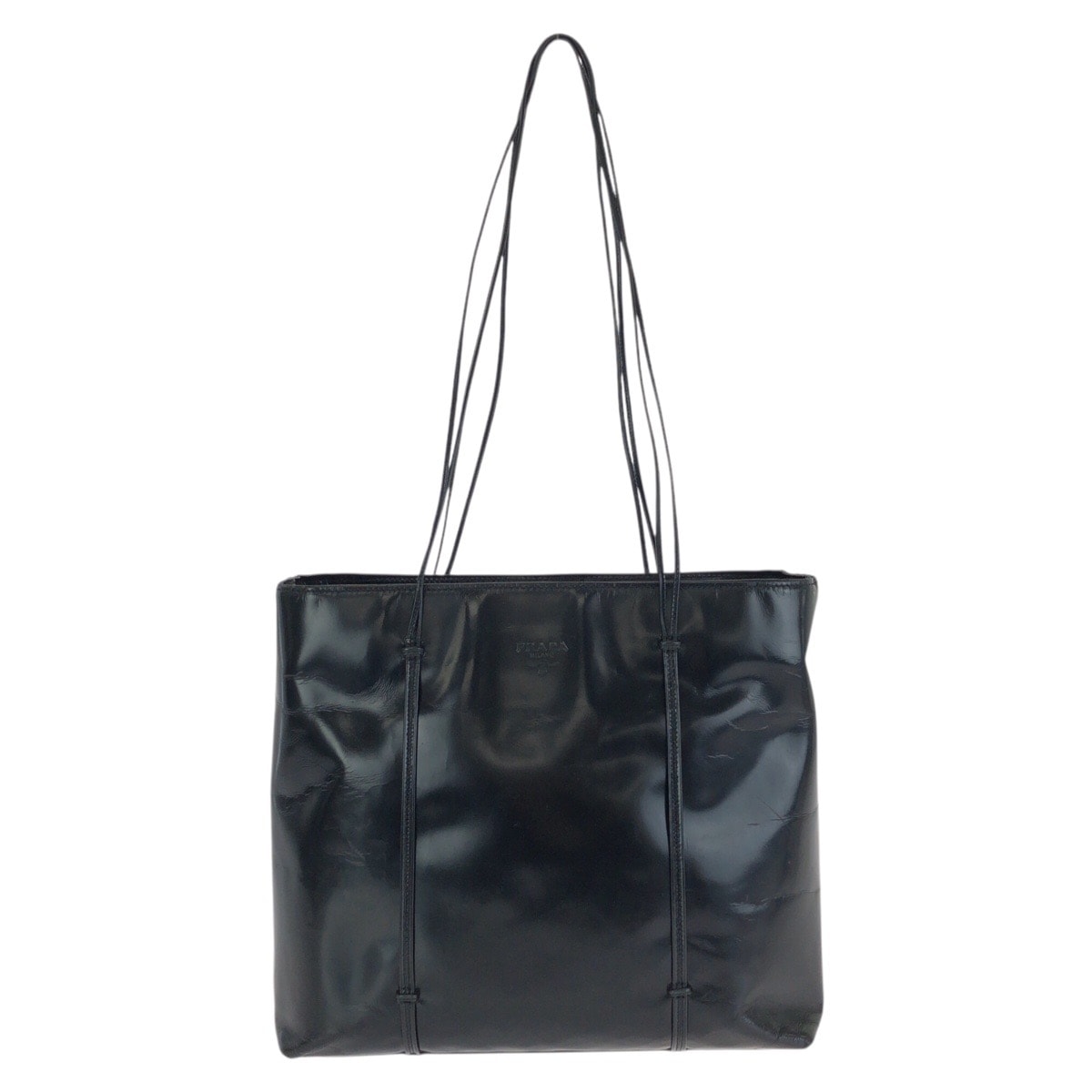 PRADA プラダ ヴィンテージ ブラック 黒 シルバー金具 エナメル トートバッグ ショルダーバッグ 603282 【中古】
