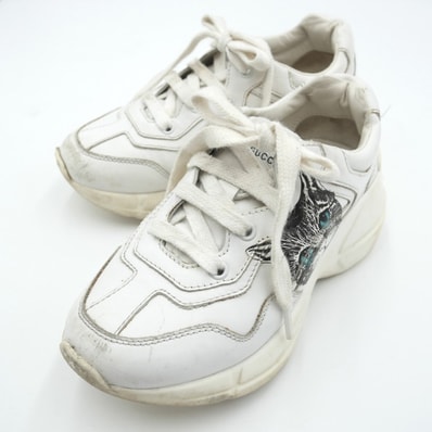 GUCCI(グッチ) 猫プリント レザースニーカー ローカットスニーカー ホワイト キッズ 27サイズ 約16.5~17.0cm相当 【中古】