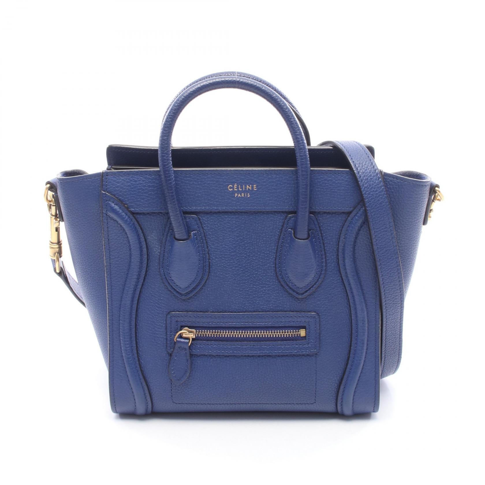 セリーヌ CELINE ラゲージ ナノショッパー 2WAY ハンドバッグ バッグ レザー レディース ブルー系 【中古】