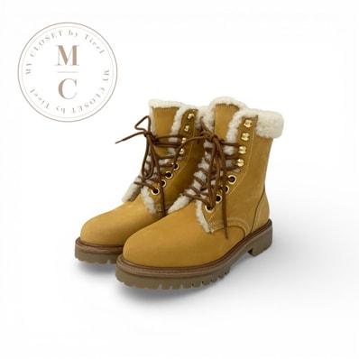 セリーヌ CELINE KURT ブーツ ショートブーツ 靴 シューズ ヌバック ムートン ブラウン ホワイト ロゴ レースアップ