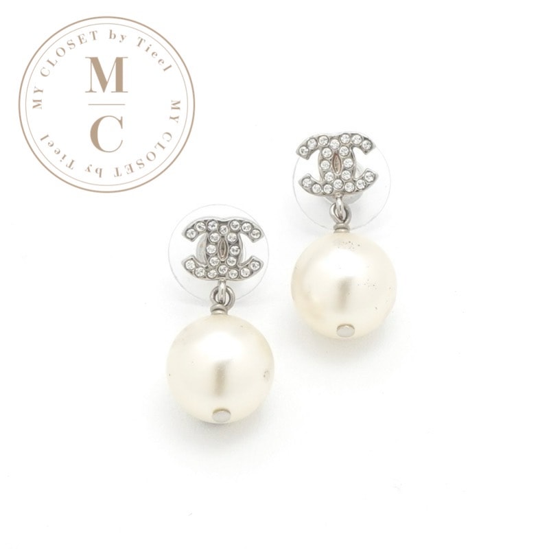 シャネル CHANEL ピアス イヤリング シルバー ココマーク ラインストーン