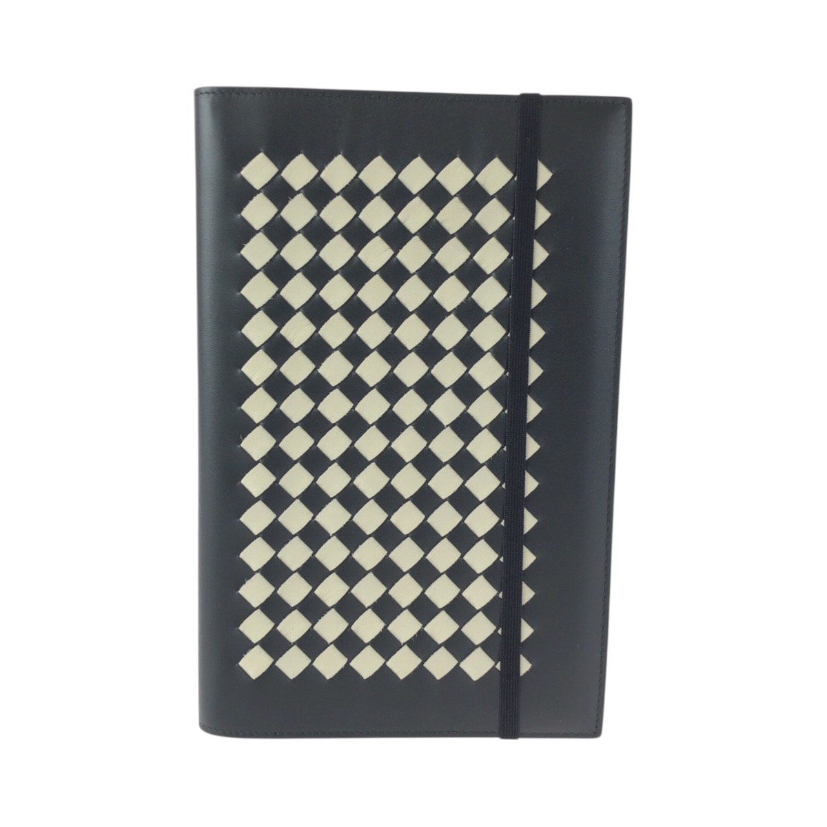 美品 BOTTEGAVENETA ボッテガヴェネタ イントレチャート ブラック 黒 ホワイト レザー ノート ブックカバー 手帳カバー 600492 【中古】