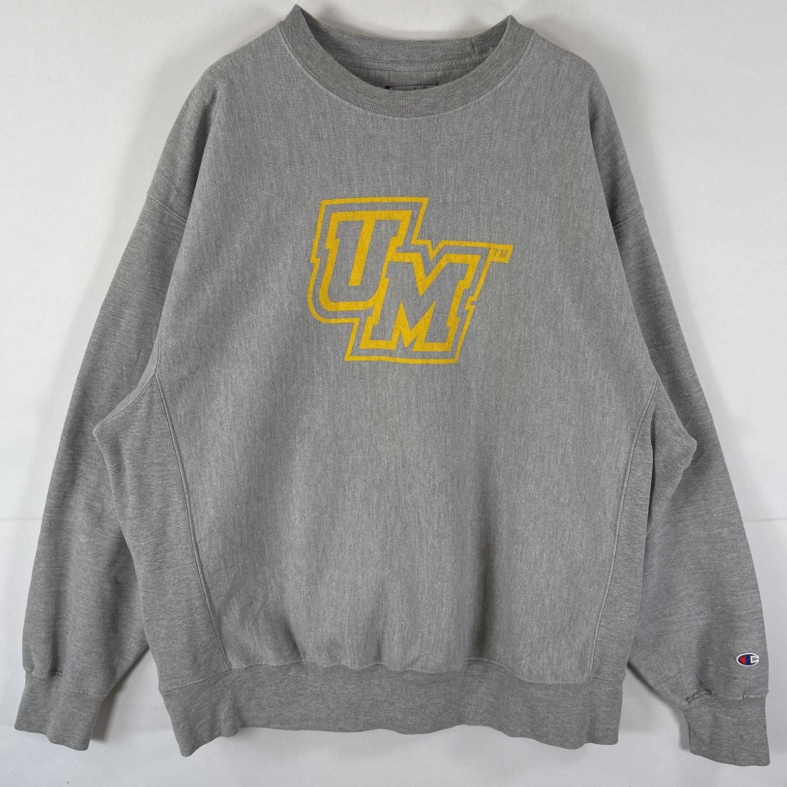 古着 チャンピオン Champion スウェット オリジナルリバースウィーブ トレーナー 大きいサイズ クルーネック ビッグロゴプリント XL  グレー メンズ