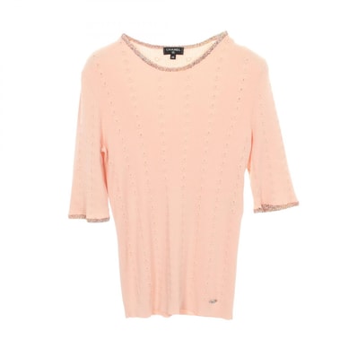 シャネル CHANEL ココマークプレート リブ ニット 衣料品 トップス コットン レディース ピンク系 【中古】