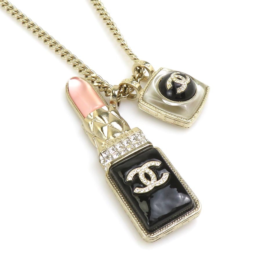 シャネル CHANEL ネックレス ココマーク リップスティック メタル/レジン ゴールド/ブラック/ピンク レディース【中古】 e62352a