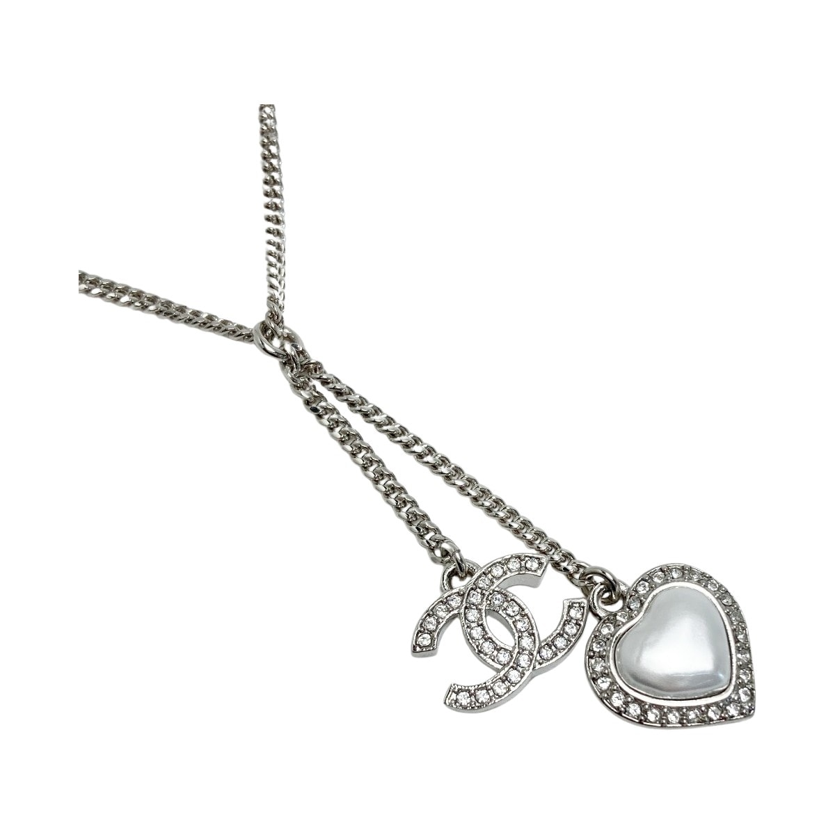☆☆CHANEL シャネル ココマーク ハート ネックレス B23B シルバー ラインストーン フェイクパール
