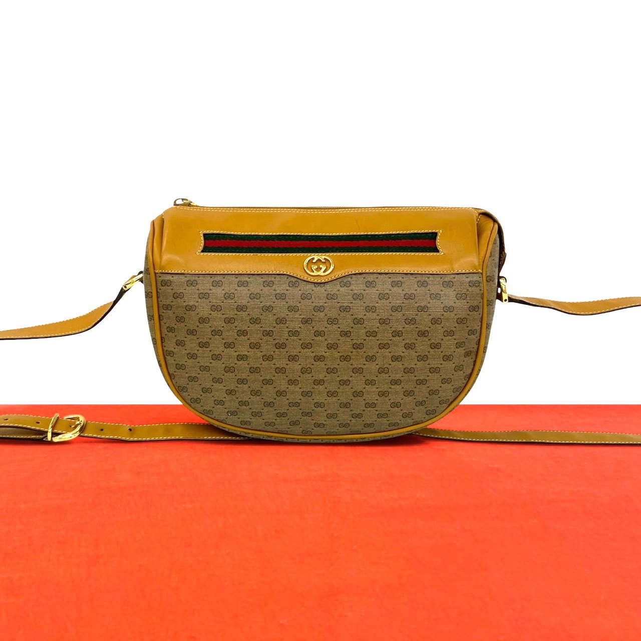 GUCCI グッチ シェリーライン マイクロGG レザー PVC ショルダーバッグ ブラウン
106-1