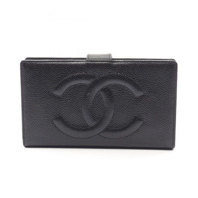 シャネル CHANEL ココマーク 二つ折り長財布 財布 カーフ(牛革) レディース ブラック系 A01429 【中古】