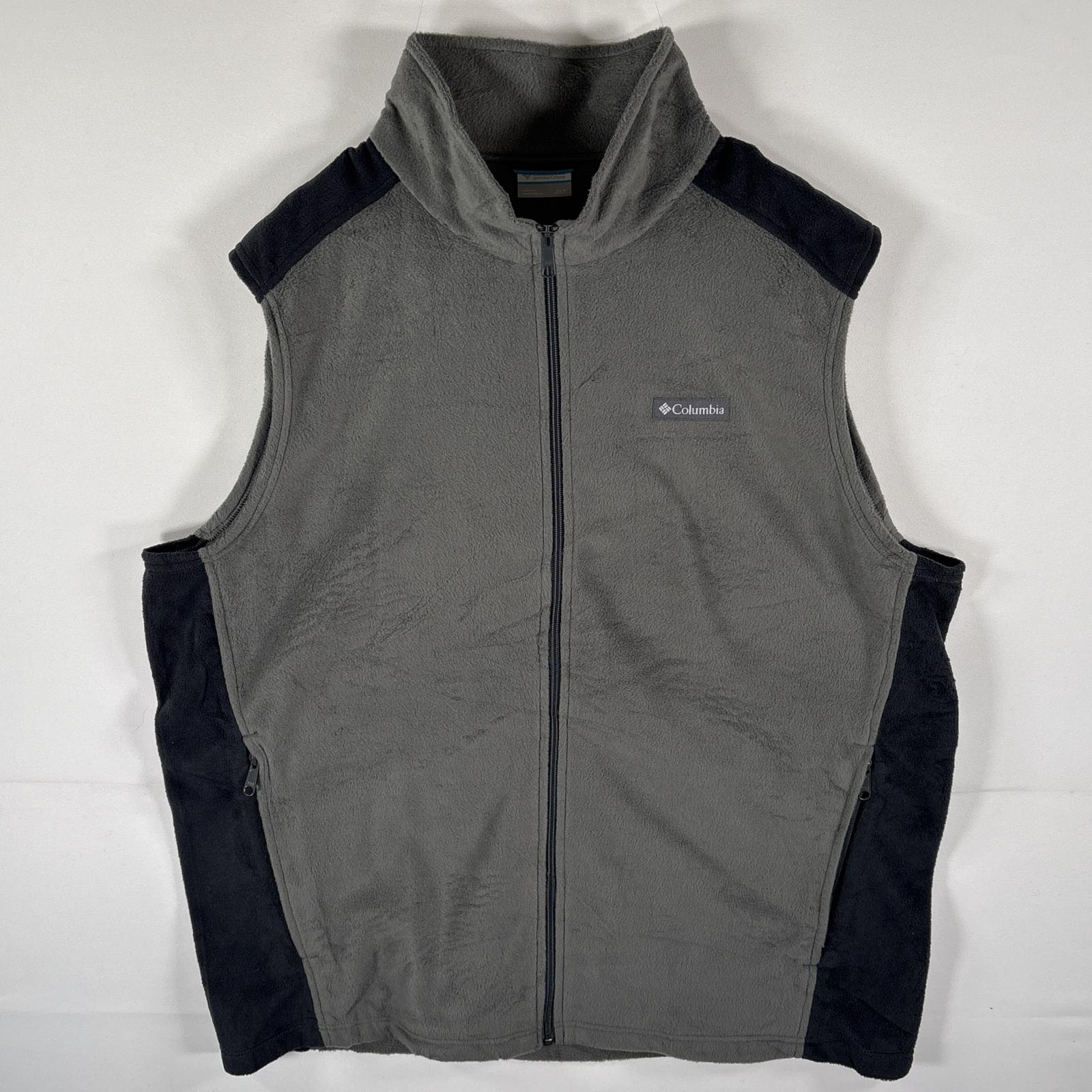 古着 コロンビア Columbia フリースベスト フルジップ ワンポイントロゴ ツートンカラー 大きいサイズ アウトドア 2XT  グレー メンズ