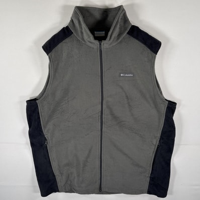 古着 コロンビア Columbia フリースベスト フルジップ ワンポイントロゴ ツートンカラー 大きいサイズ アウトドア 2XT グレー メンズ