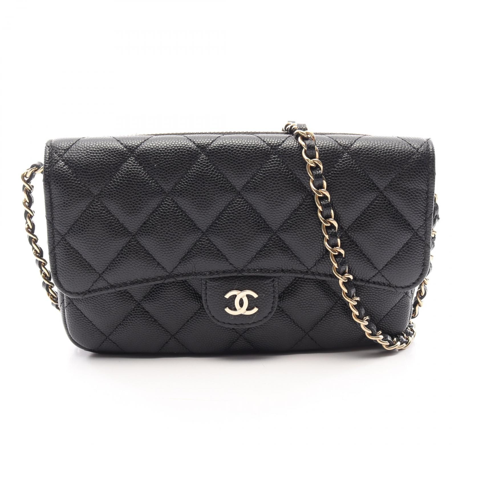 シャネル CHANEL マトラッセ チェーンフォンケースウォレット ショルダーバッグ バッグ キャビアスキン(グレインドカーフ) レディース ブラック系 AP2096 【中古】