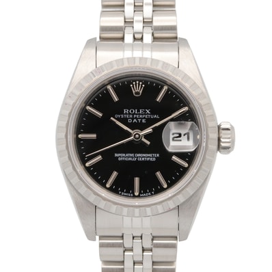 ロレックス ROLEX パーペチュアル デイト T番 腕時計 時計 ステンレススチール レディース ブラック系 バー 69240 【中古】