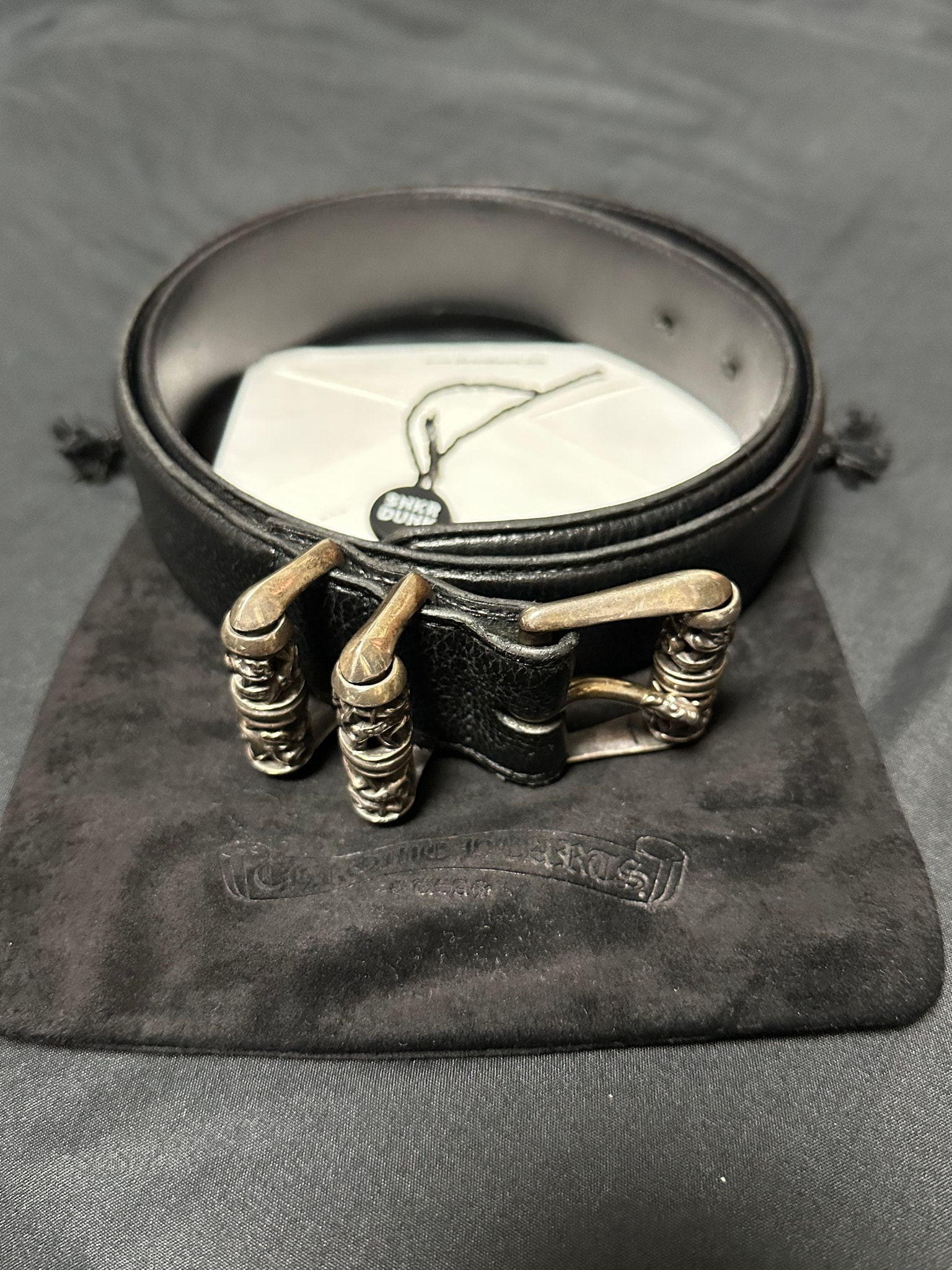Chrome Hearts 3PC 1.5 Roller Leather Belt "Black/Silver"