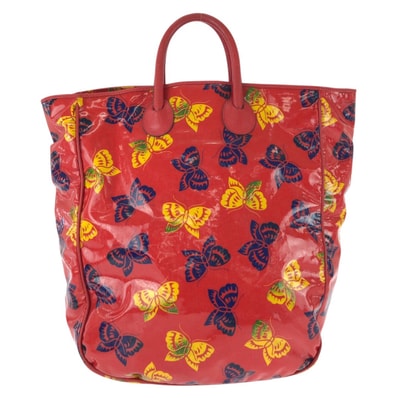 美品 BOTTEGAVENETA ボッテガヴェネタ ヴィンテージ バタフライ レッド マルチカラー パテントレザー トートバッグ 603741 【中古】