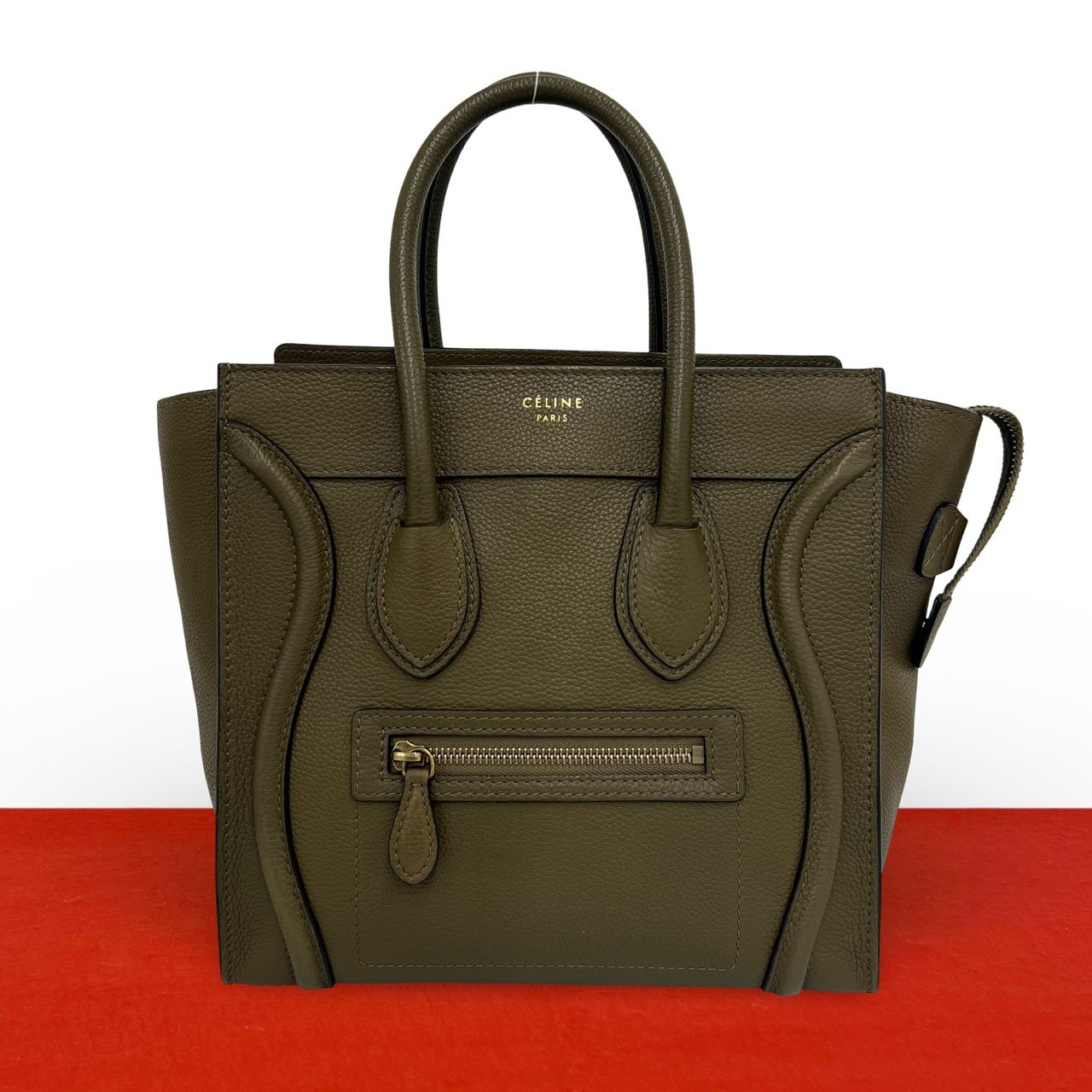 CELINE セリーヌ ラゲージ マイクロ レザー ハンドバッグ カーキ
38567