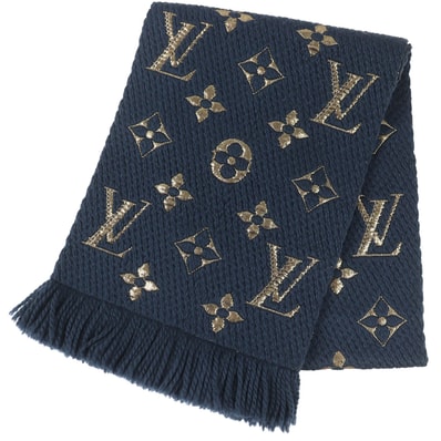 美品 ルイヴィトン エシャルプ ロゴマニア シャイン ネイビー M70815