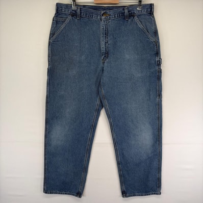 古着 カーハート Carhartt デニム パンツ ハンマーループ ジッパーフライ ワンポイントロゴ スパナポケット ブルー系 メンズ