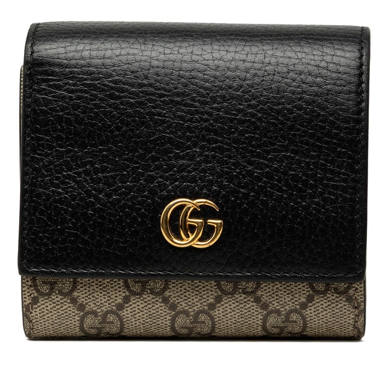 グッチ GGスプリーム ダブルG ミディアム ウォレット 598587 ベージュ ブラック PVC レザー レディース GUCCI 中古