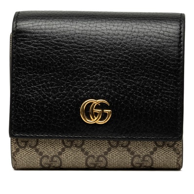 グッチ GGスプリーム ダブルG ミディアム ウォレット 598587 ベージュ ブラック PVC レザー レディース GUCCI 中古