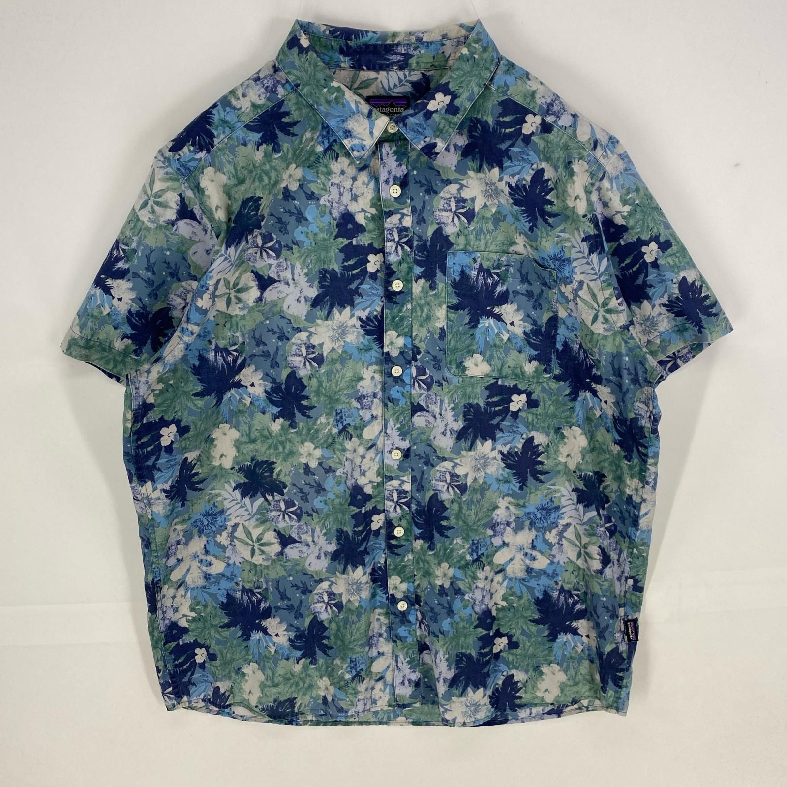 古着 パタゴニア patagonia 半袖シャツ オープンカラー アウトドア アロハ ショートスリーブ XL ブルー系 メンズ
