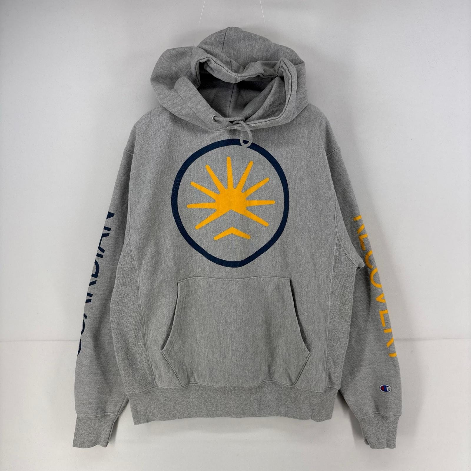 古着 チャンピオン Champion パーカー プルオーバー プリント スウェット 袖プリント M  グレー系 メンズ