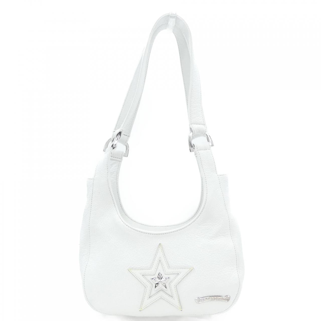 Chrome Hearts Star Motif Scroll Label Leather Handbag "White"