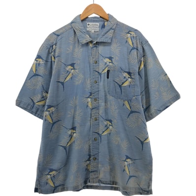 古着 90~00年代 コロンビア Columbia 総柄 魚柄 ボックスシャツ 半袖 コットンシャツ メンズXS相当/eaa549750