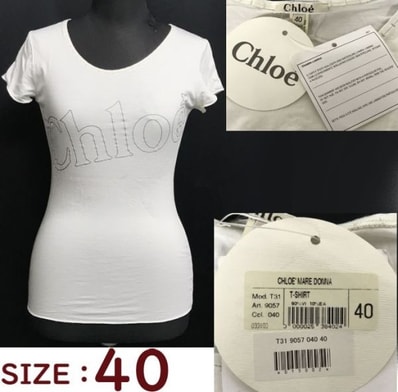 タグ付新古品/イタリア製★クロエ/Chloe★ロゴプリント/ストレッチ/半袖Tシャツ【40/レディースM-L程度/白/white】◆cBH897
