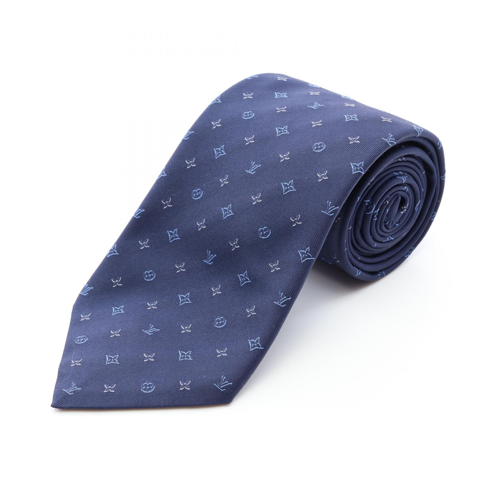 ルイ・ヴィトン LOUIS VUITTON クラヴァット モノグラム 3D 8CM ネクタイ 衣料品 シルク メンズ ネイビー系 / ブルー系 / ホワイト系 M72163 【中古】