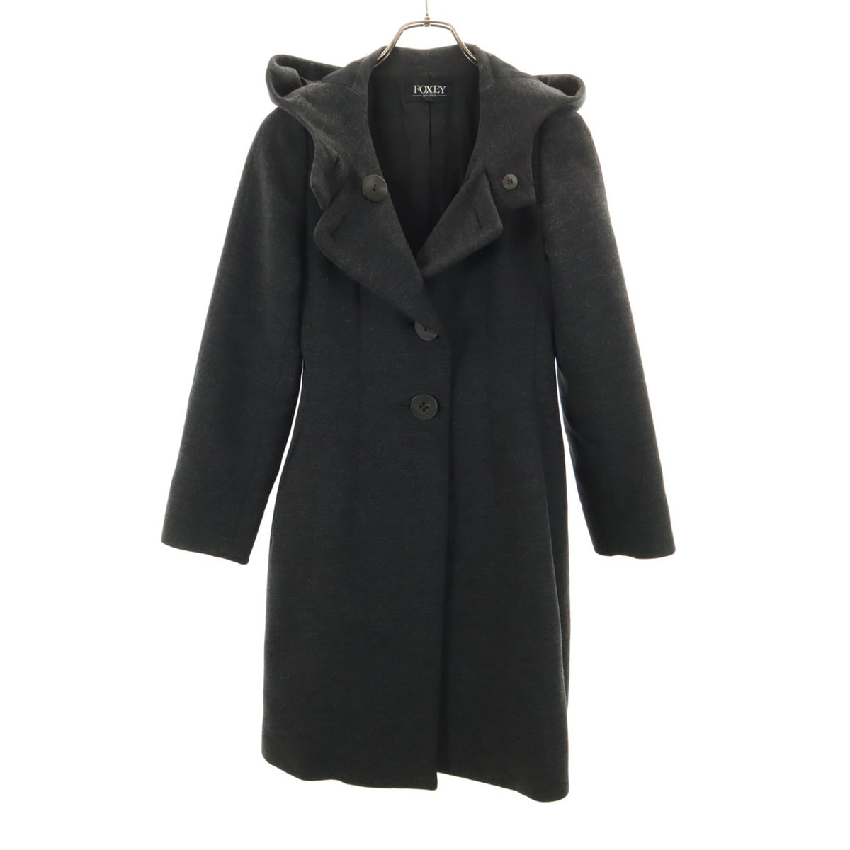 FOXEY BOUTIQUE フォクシー ブティック 日本製 フーデッド コート 38 チャコールグレー