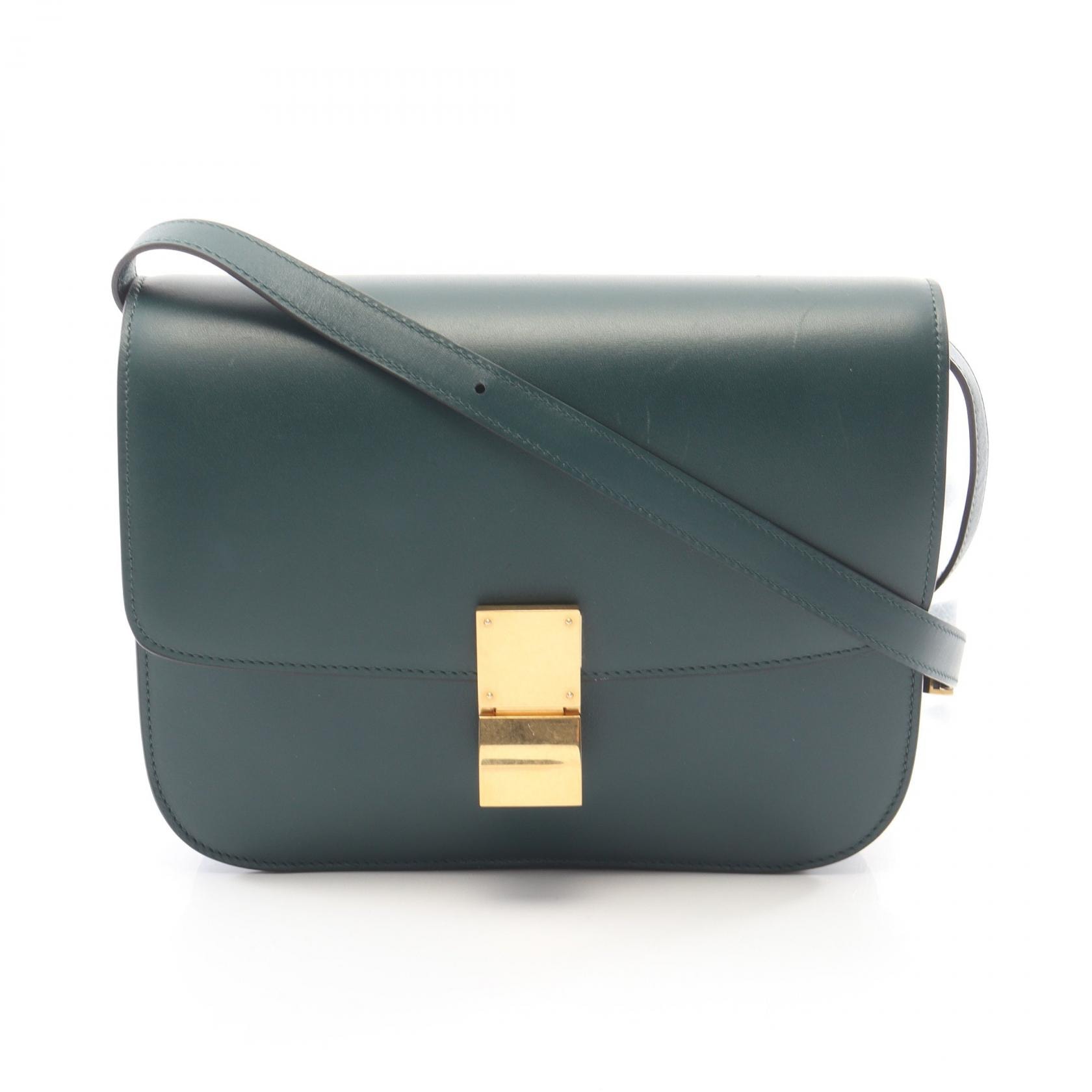 セリーヌ CELINE クラシックボックス ミディアム ショルダーバッグ バッグ レザー レディース グリーン系 【中古】