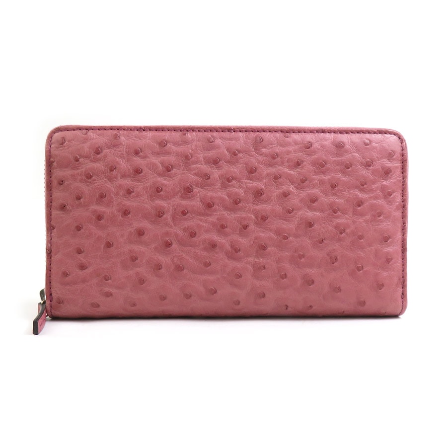 グッチ GUCCI ラウンドファスナー長財布 オーストリッチ モーヴピンク レディース 302005【中古】 56467a