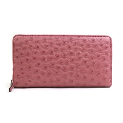 グッチ GUCCI ラウンドファスナー長財布 オーストリッチ モーヴピンク レディース 302005【中古】 56467a