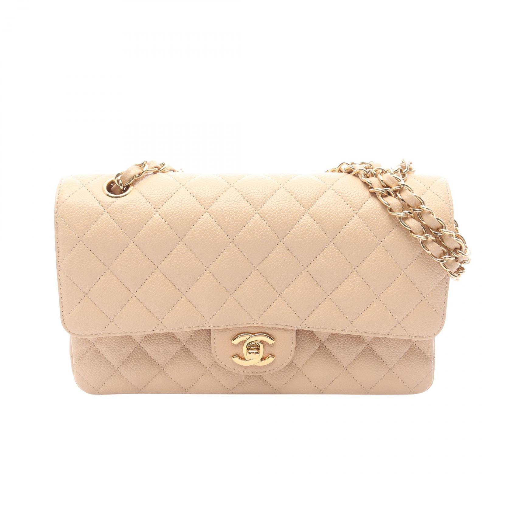 シャネル CHANEL マトラッセ Wフラップ ショルダーバッグ バッグ キャビアスキン(グレインドカーフ) レディース ベージュ系 A01112 【中古】