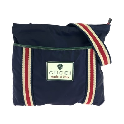 美品 GUCCI グッチ クレスト ネイビー レッド ブラック金具 ナイロン ショルダーバッグ サコッシュ 504615 【中古】
