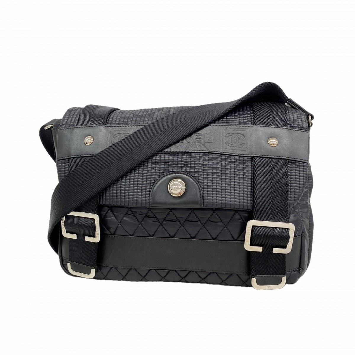 【6gd4848】シャネル ショルダーバッグ スポーツ ナイロン ブラック シルバー金具【中古】レディース