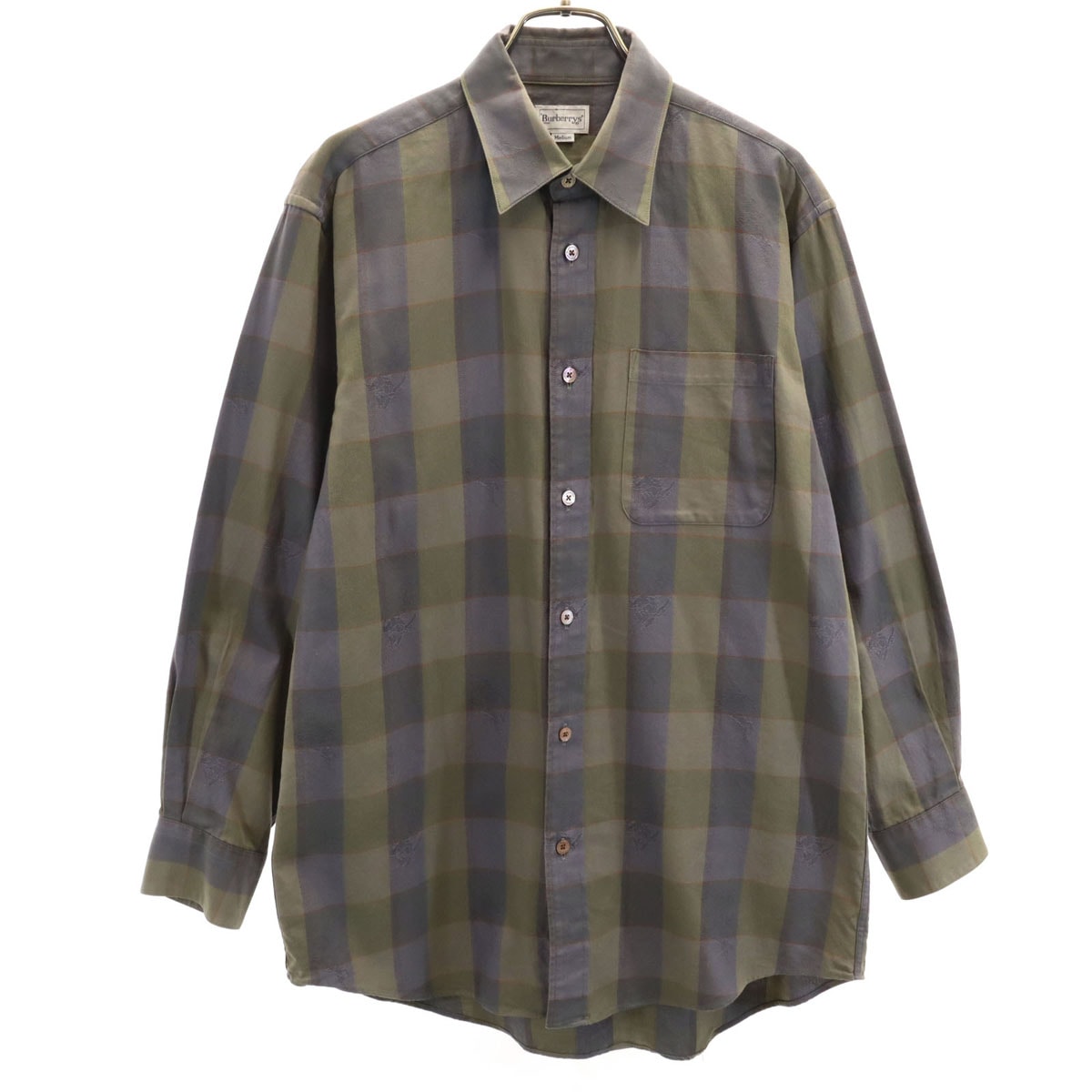 Burberrys バーバリーズ 90s 日本製 オールド チェック柄 長袖 コットンシャツ M チャコールグレー