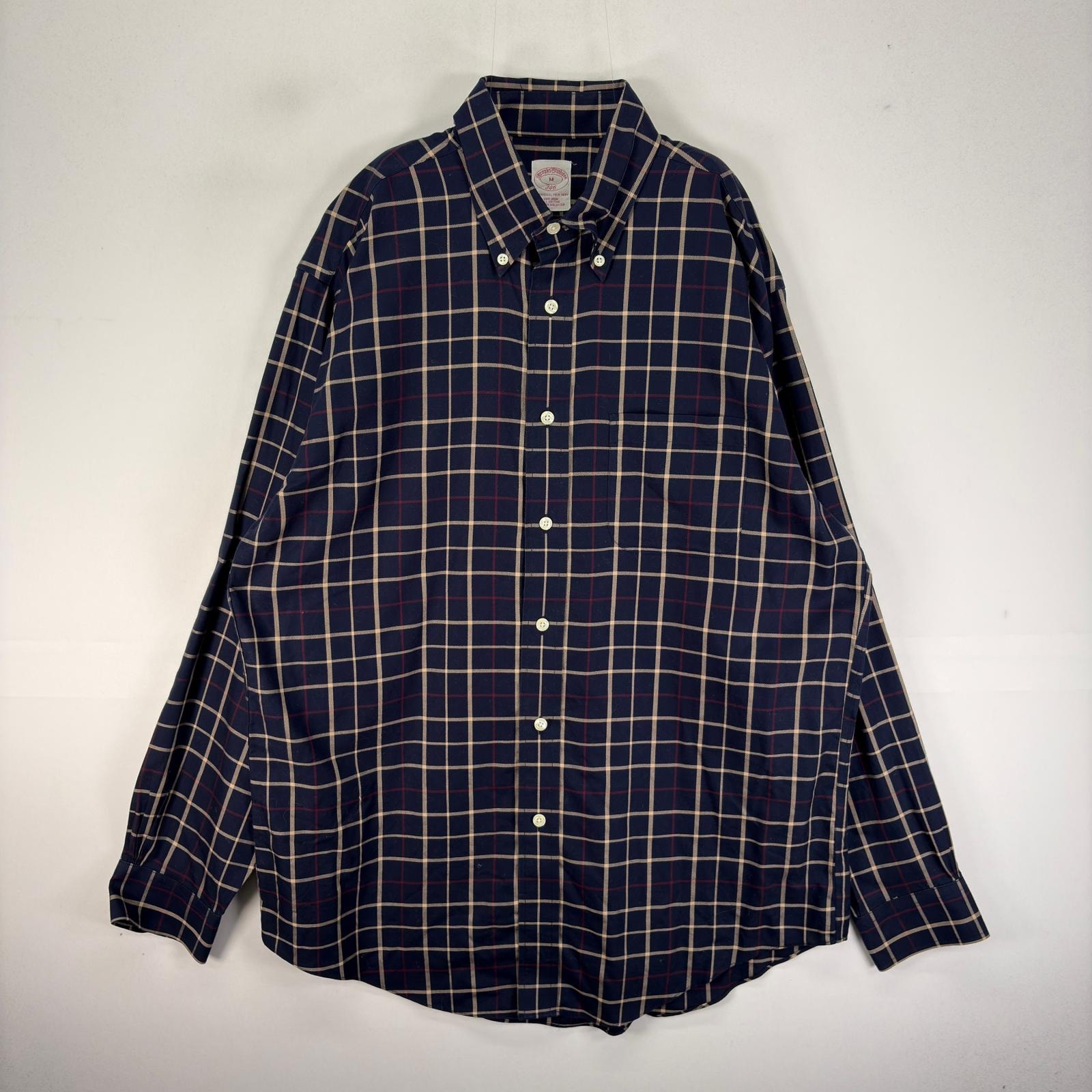 古着 ブルックスブラザーズ Brooks Brothers 長袖シャツ 胸ポケット ボタンダウン M  ネイビー系 チェック メンズ