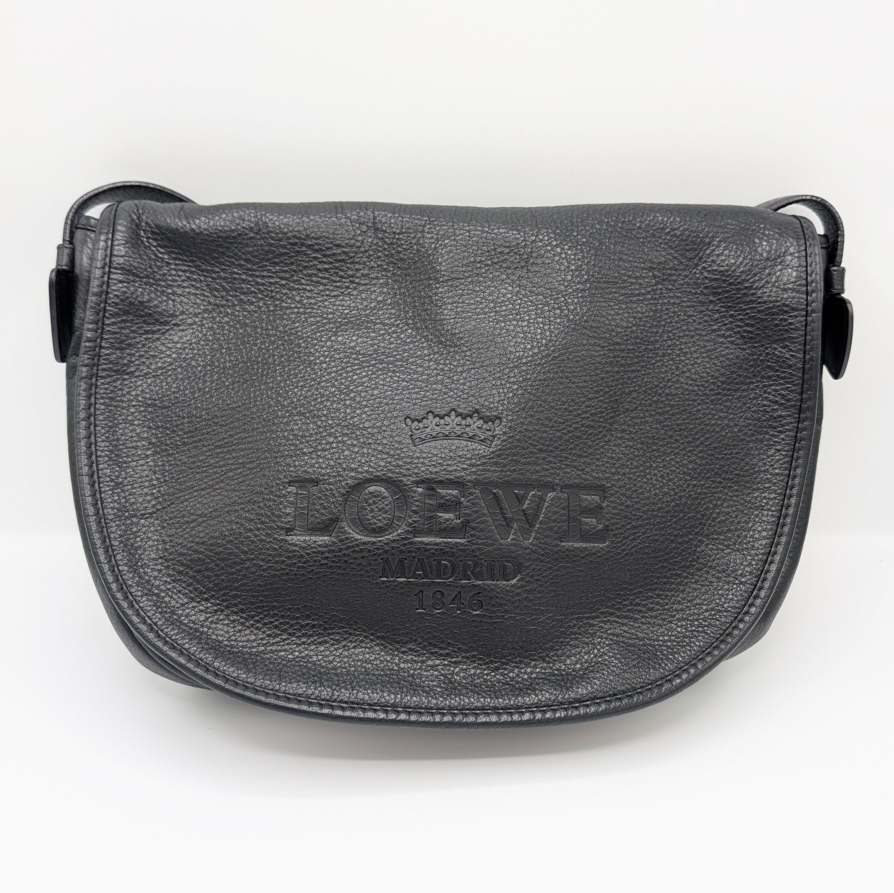 ロエベ ヘリテージ ショルダーバッグ レザー ブラック