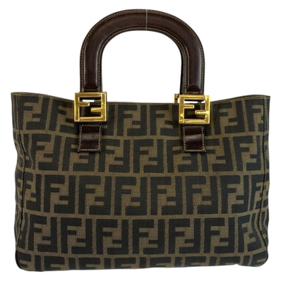 FENDI フェンディ ズッカ ブラウン ゴールド金具 キャンバス トートバッグ ハンドバッグ 603587 【中古】