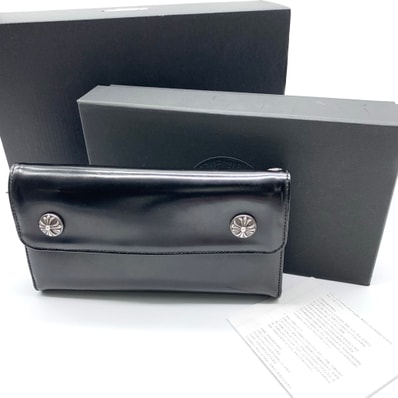 Chrome Hearts Wave Cross Ball Button Leather Wallet "Black/Silver"