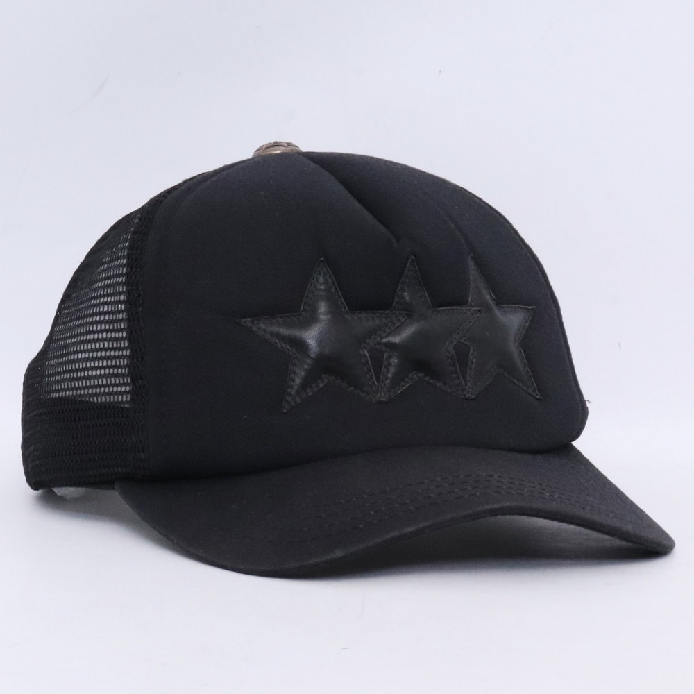 Chrome Hearts 3 Star Leather Patch Trucker Cap "Black"