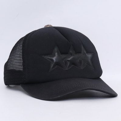 Chrome Hearts 3 Star Leather Patch Trucker Cap "Black"