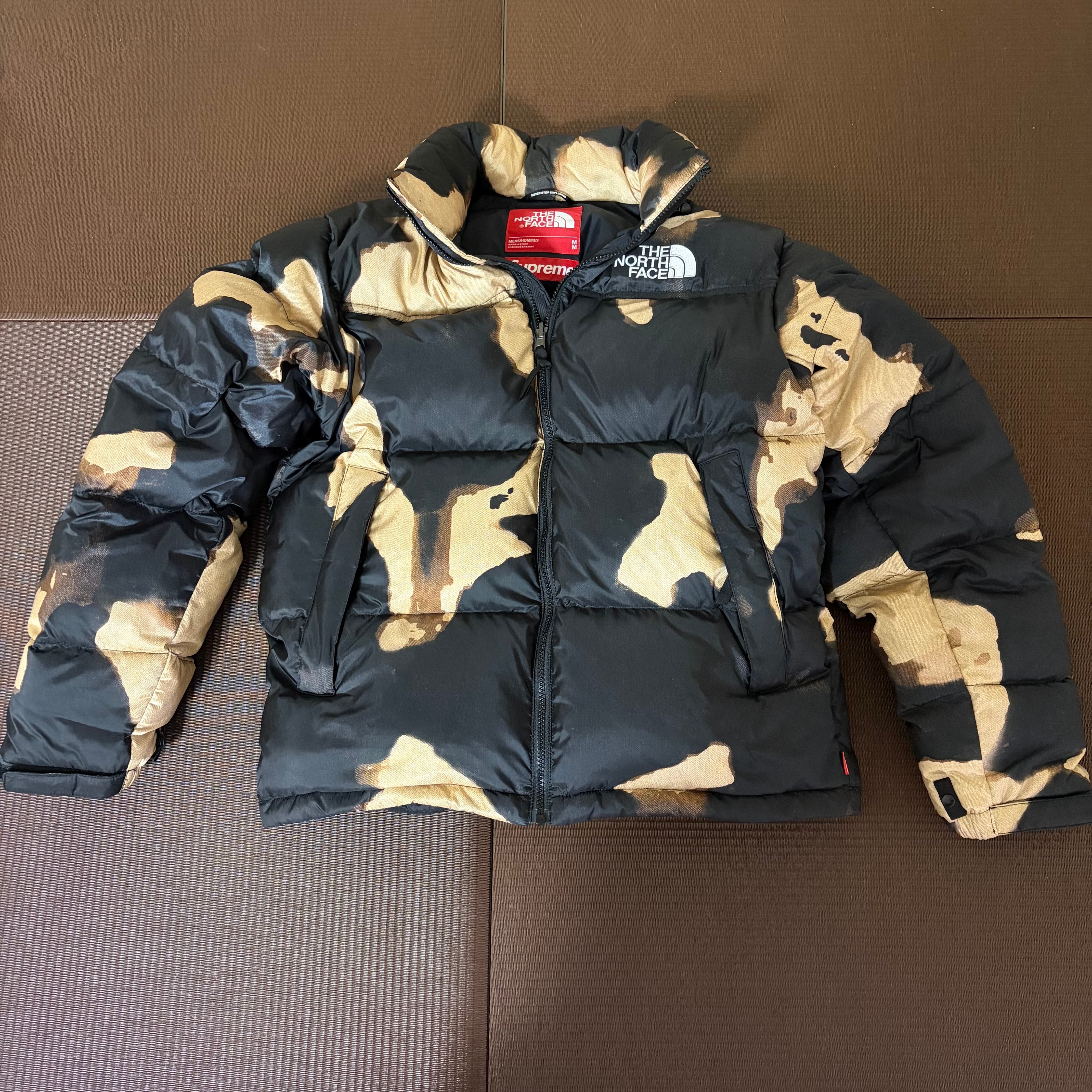 Supreme x The North Face Bleached Denim Print Nuptse Jacket "Black"