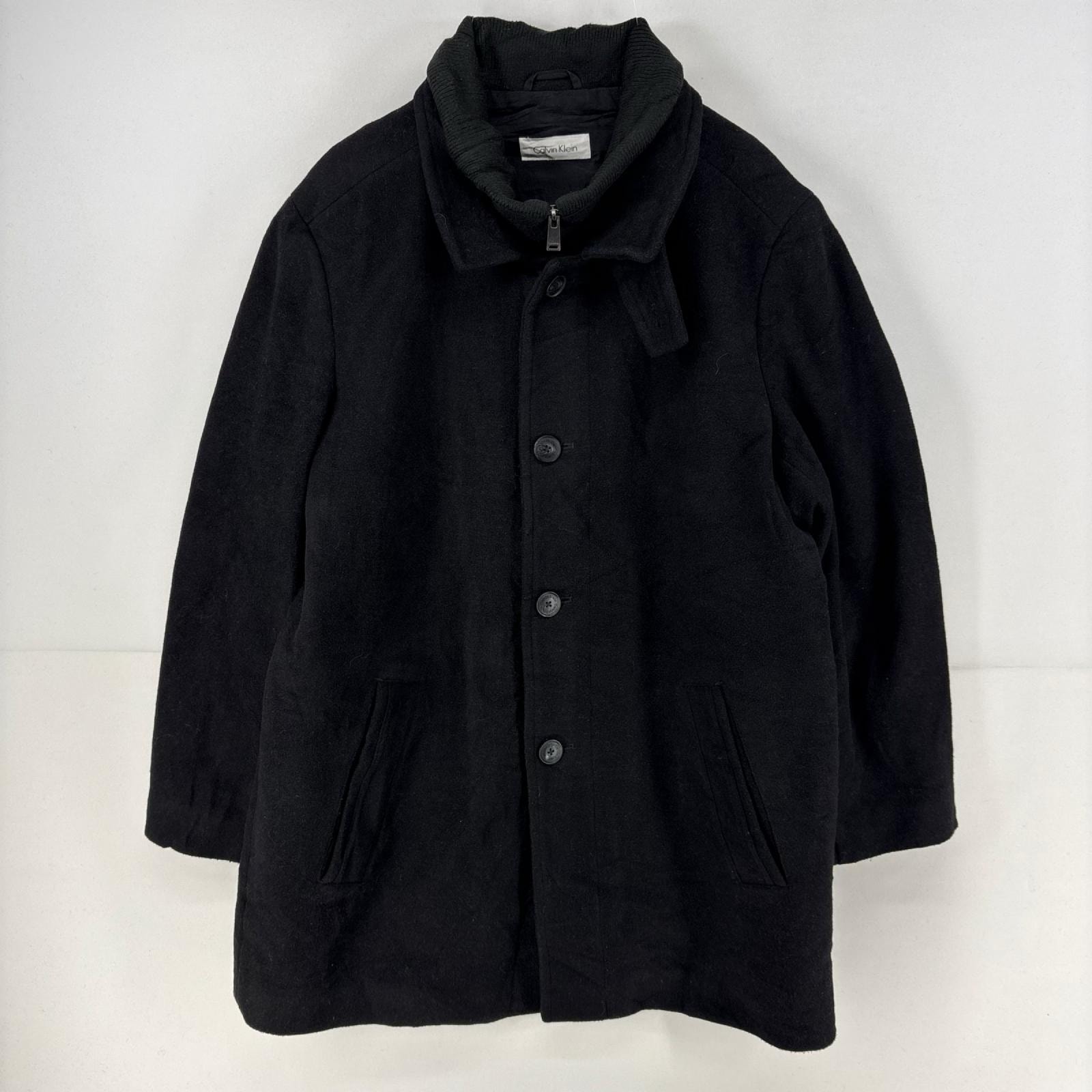 古着 カルバンクライン Calvin Klein ジャケット フルジップ ウール コート レイヤード XL 42R  ブラック 無地 メンズ